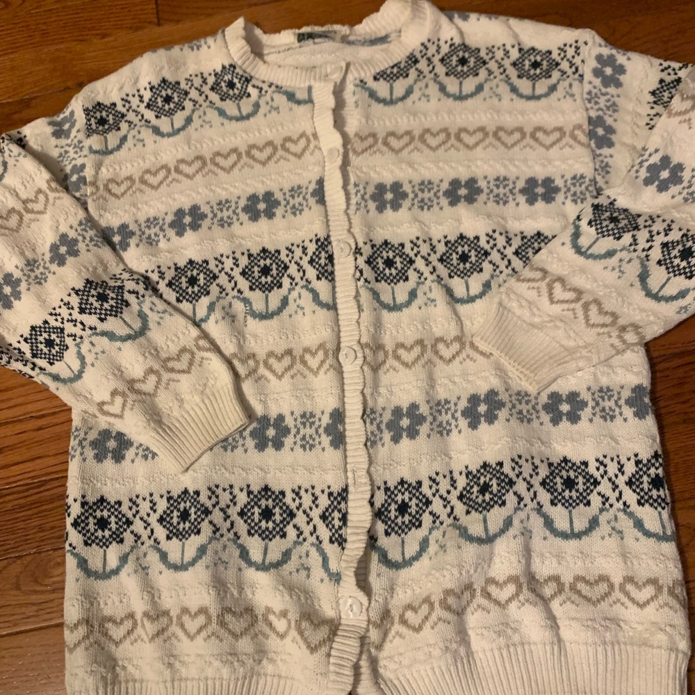Cottage Cozy cotton knit Patterned Cardigan Sweater
